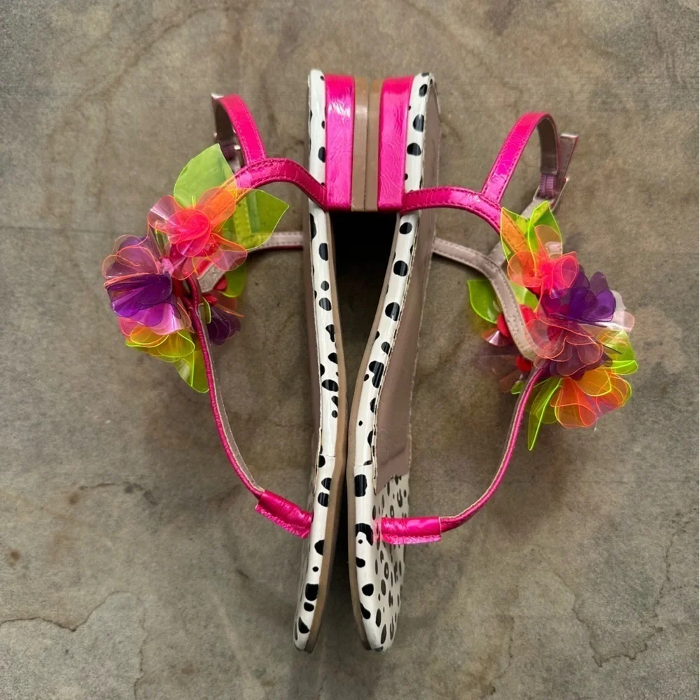 Betsey Johnson Hensly Fuchsia Multi Neon Flat Sandal Jelly Flowers Size 6 EUC - Picture 4 of 7